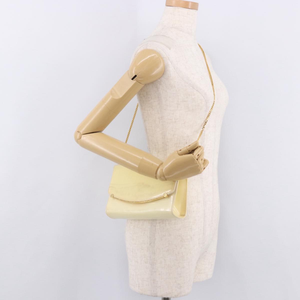 BALLY Chain Shoulder Bag Patent Leather Yellow Gold Auth ti3256