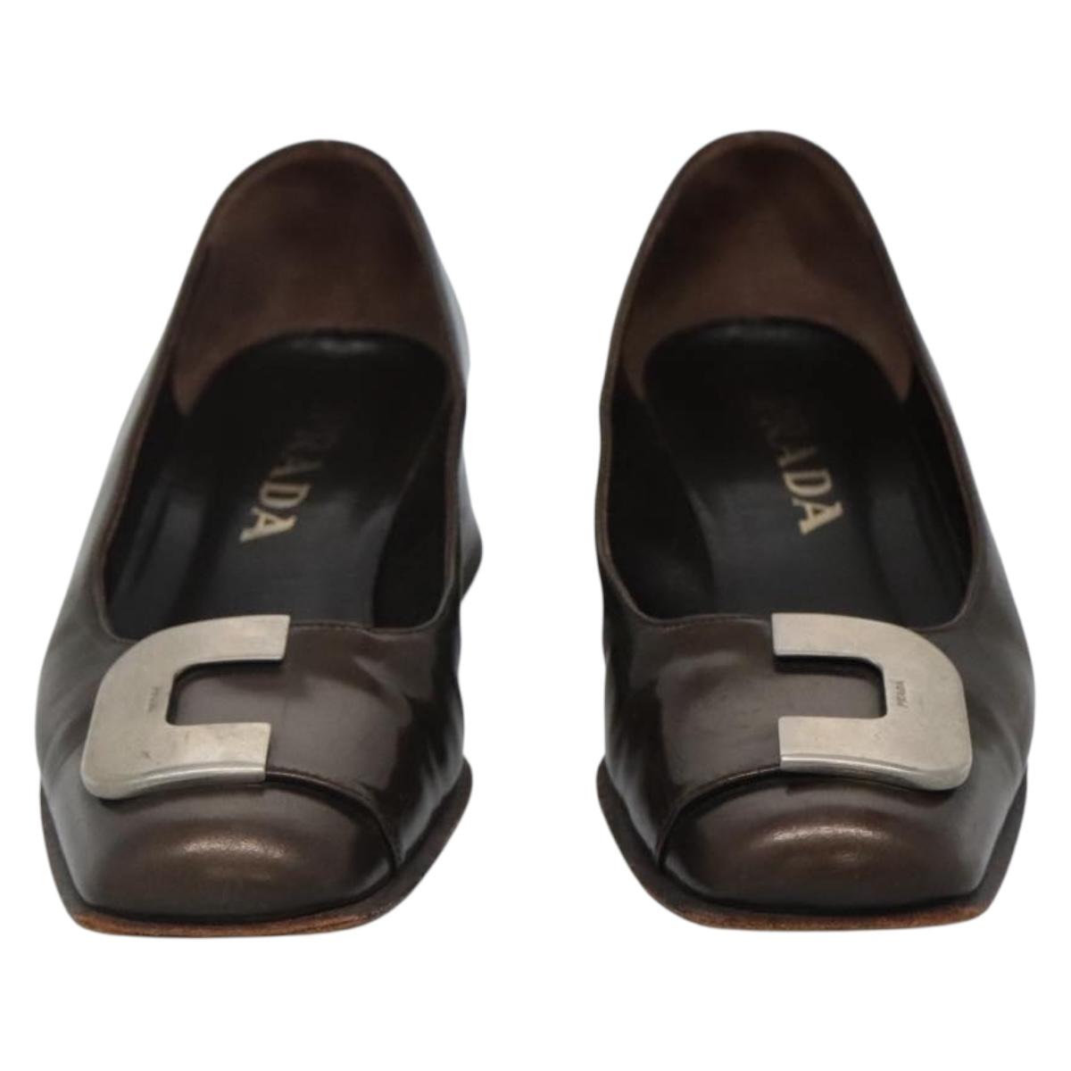 PRADA Shoes Patent leather Brown Auth ti3272