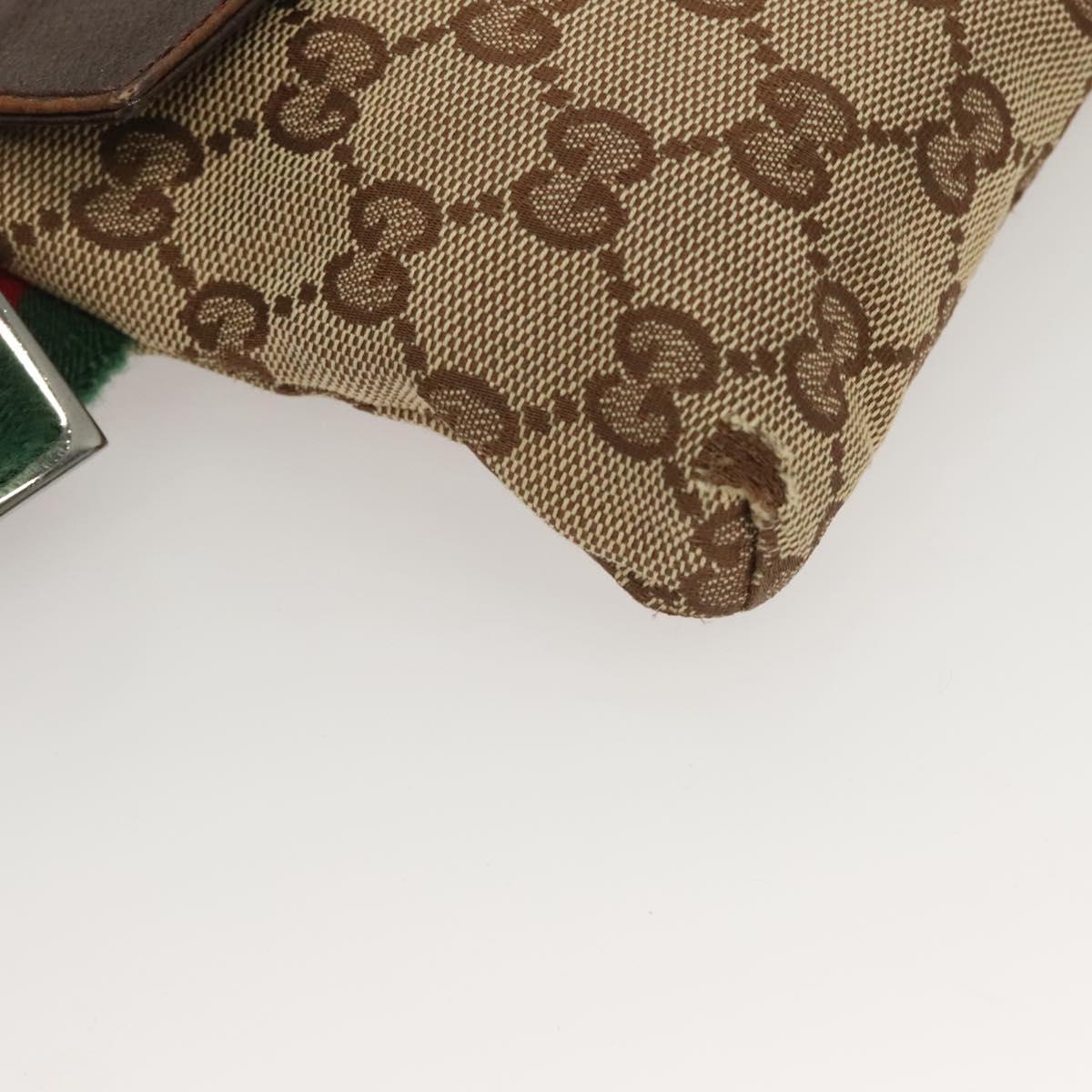 GUCCI GG Canvas Web Sherry Line Waist Bag Beige Silver 162962 Auth ti3276