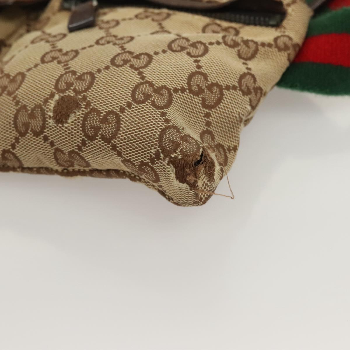 GUCCI GG Canvas Web Sherry Line Waist Bag Beige Silver 162962 Auth ti3276