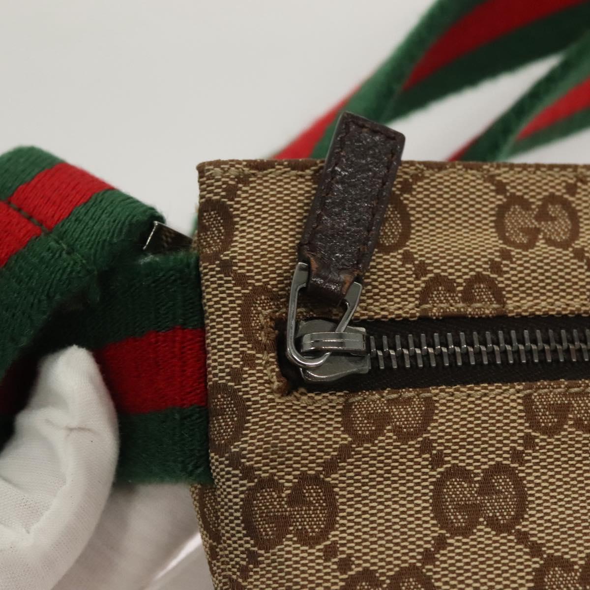 GUCCI GG Canvas Web Sherry Line Waist Bag Beige Silver 162962 Auth ti3276