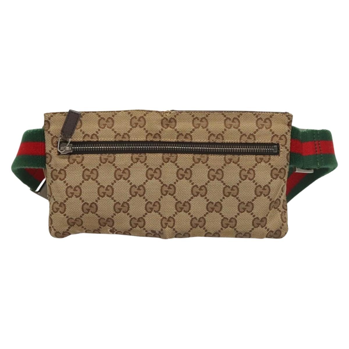 GUCCI GG Canvas Web Sherry Line Waist Bag Beige Silver 162962 Auth ti3276