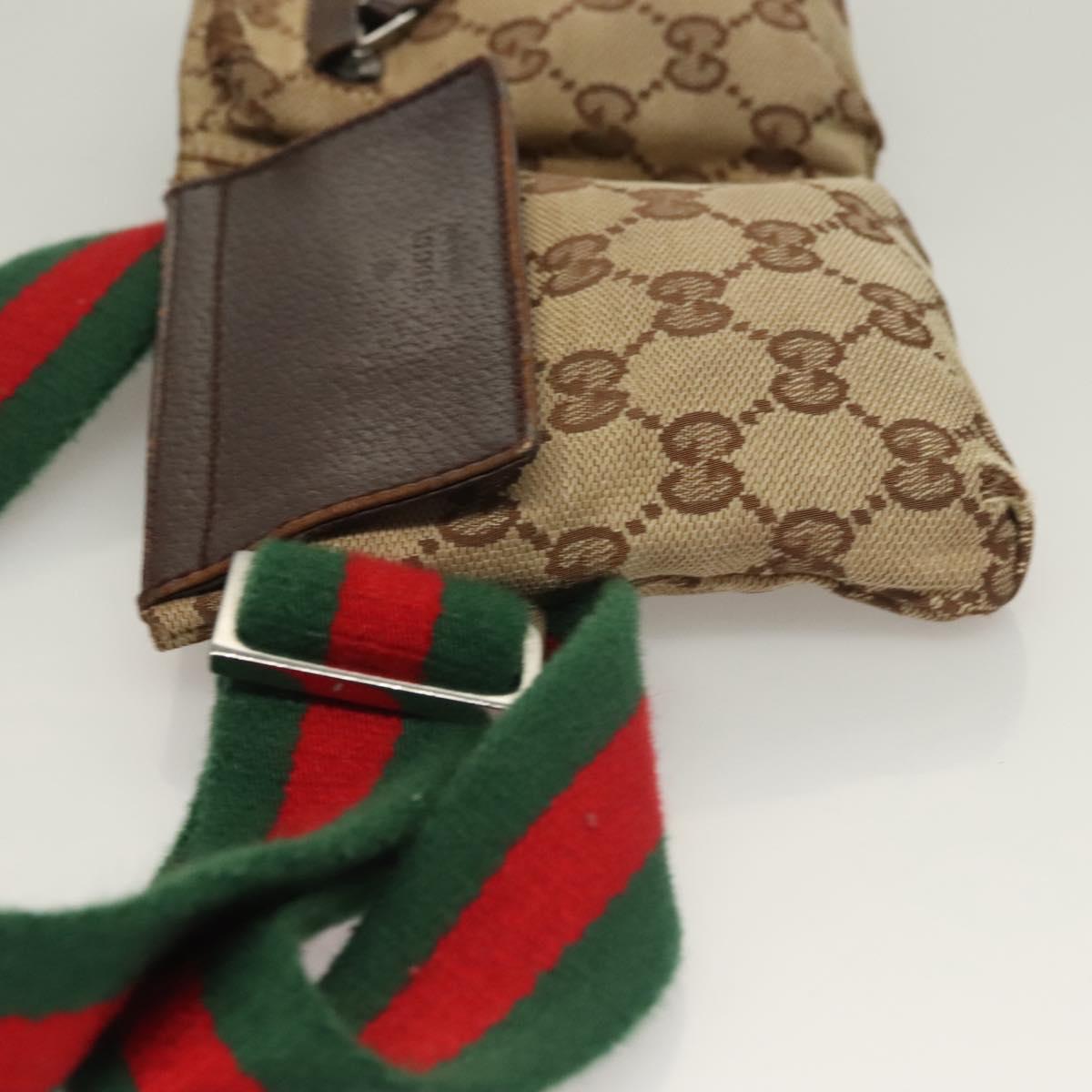 GUCCI GG Canvas Web Sherry Line Waist Bag Beige Silver 162962 Auth ti3276