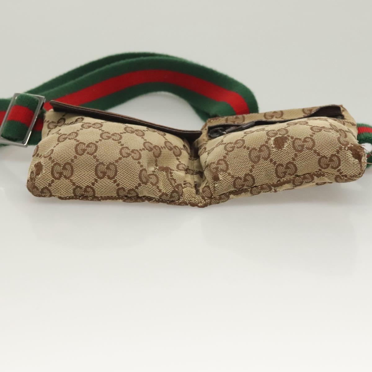 GUCCI GG Canvas Web Sherry Line Waist Bag Beige Silver 162962 Auth ti3276