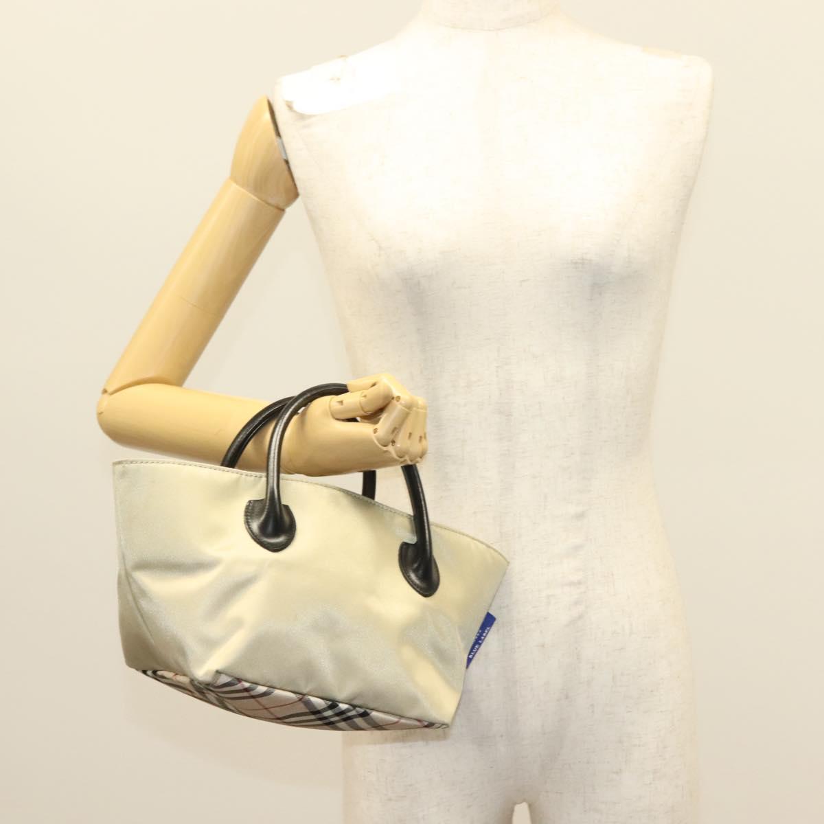 BURBERRY Blue Label Hand Bag Nylon Beige Silver Auth ti3277