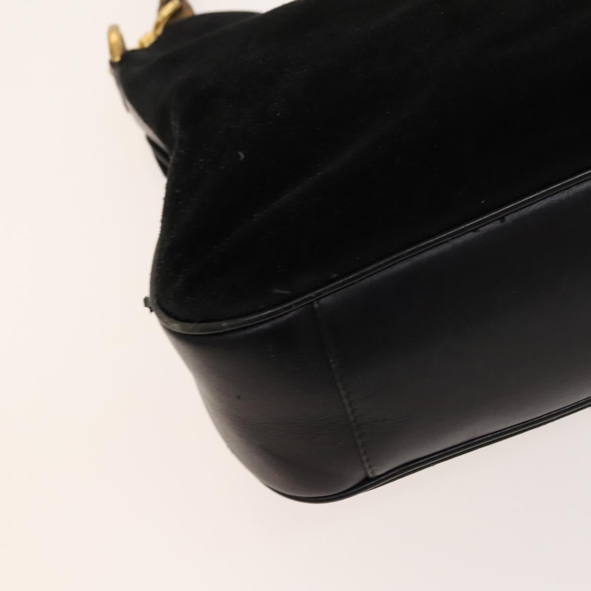 GUCCI Bamboo Shoulder Bag Suede 2way Black Gold 001 2404 16380 Auth ti3280