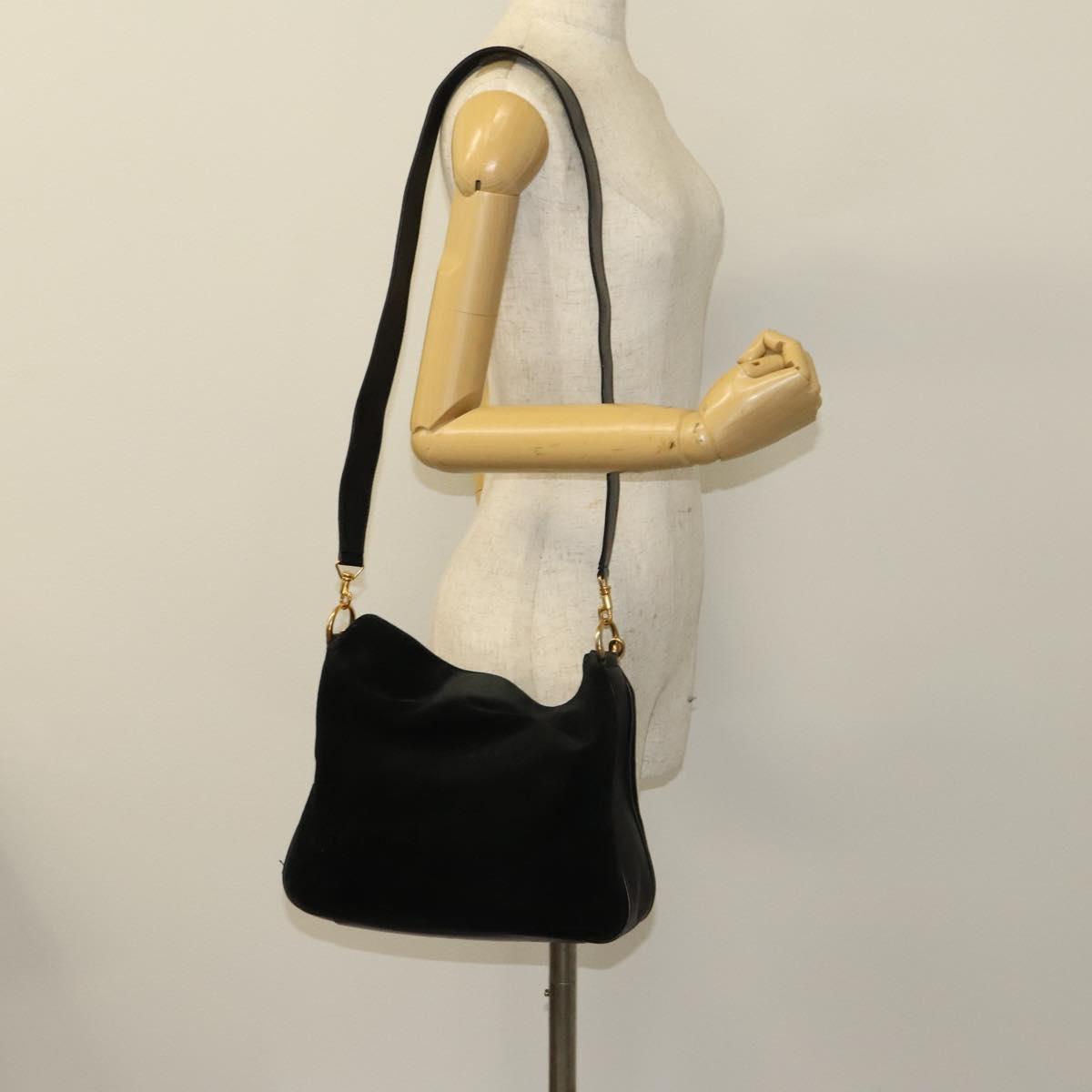 GUCCI Bamboo Shoulder Bag Suede 2way Black Gold 001 2404 16380 Auth ti3280