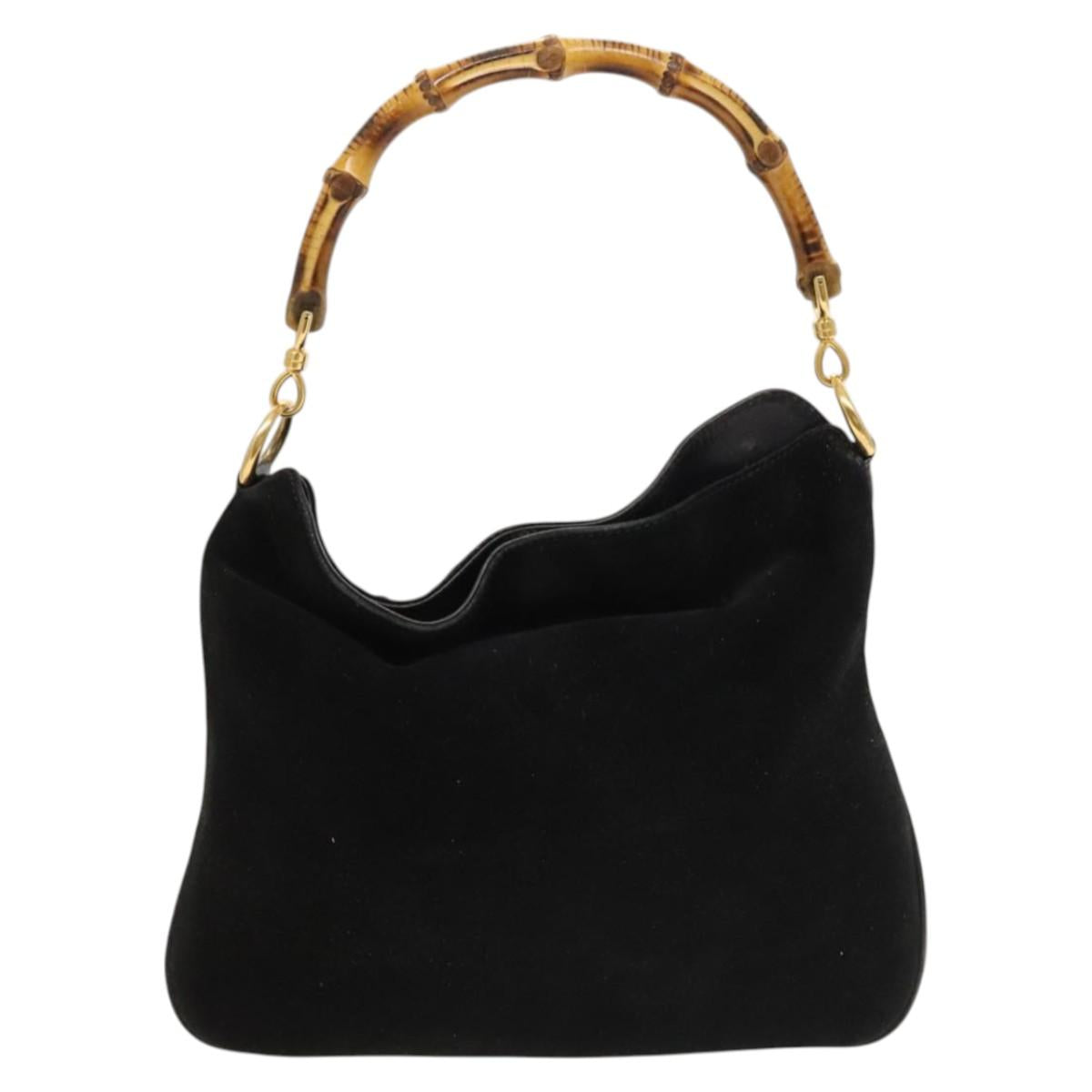 GUCCI Bamboo Shoulder Bag Suede 2way Black Gold 001 2404 16380 Auth ti3280