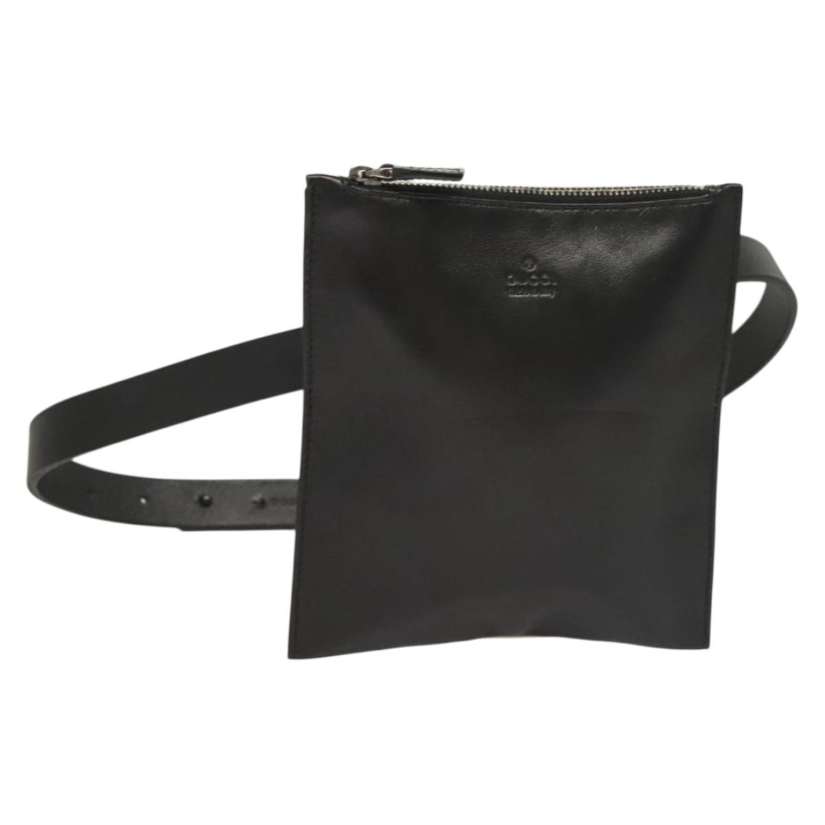 GUCCI Waist Bag Leather Black Silver 037 1669 1312 Auth ti3281