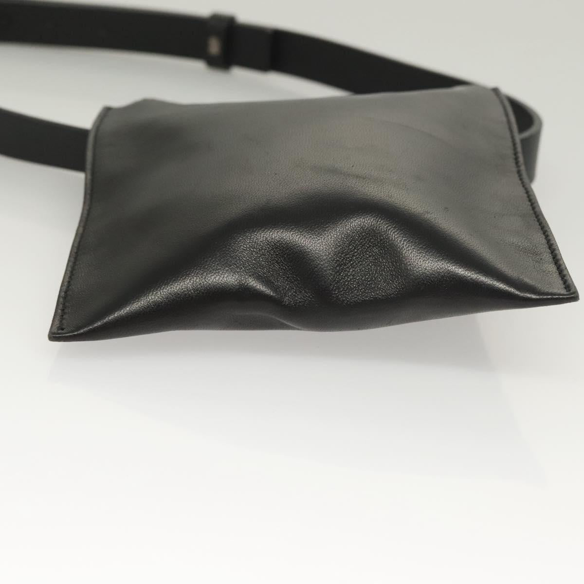 GUCCI Waist Bag Leather Black Silver 037 1669 1312 Auth ti3281