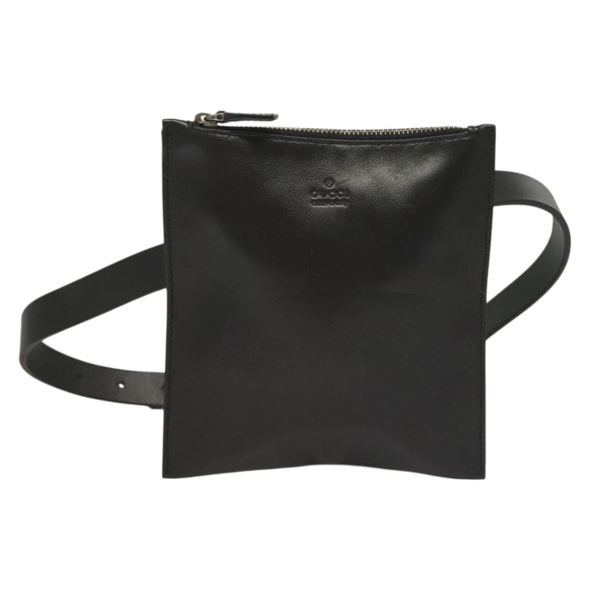 GUCCI Waist Bag Leather Black Silver 037 1669 1312 Auth ti3281