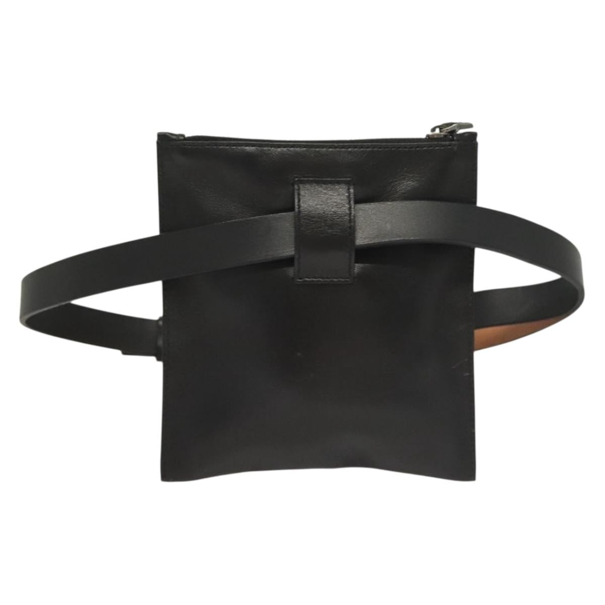 GUCCI Waist Bag Leather Black Silver 037 1669 1312 Auth ti3281