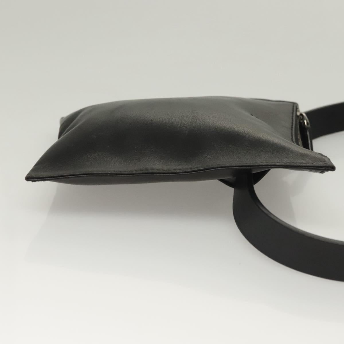 GUCCI Waist Bag Leather Black Silver 037 1669 1312 Auth ti3281