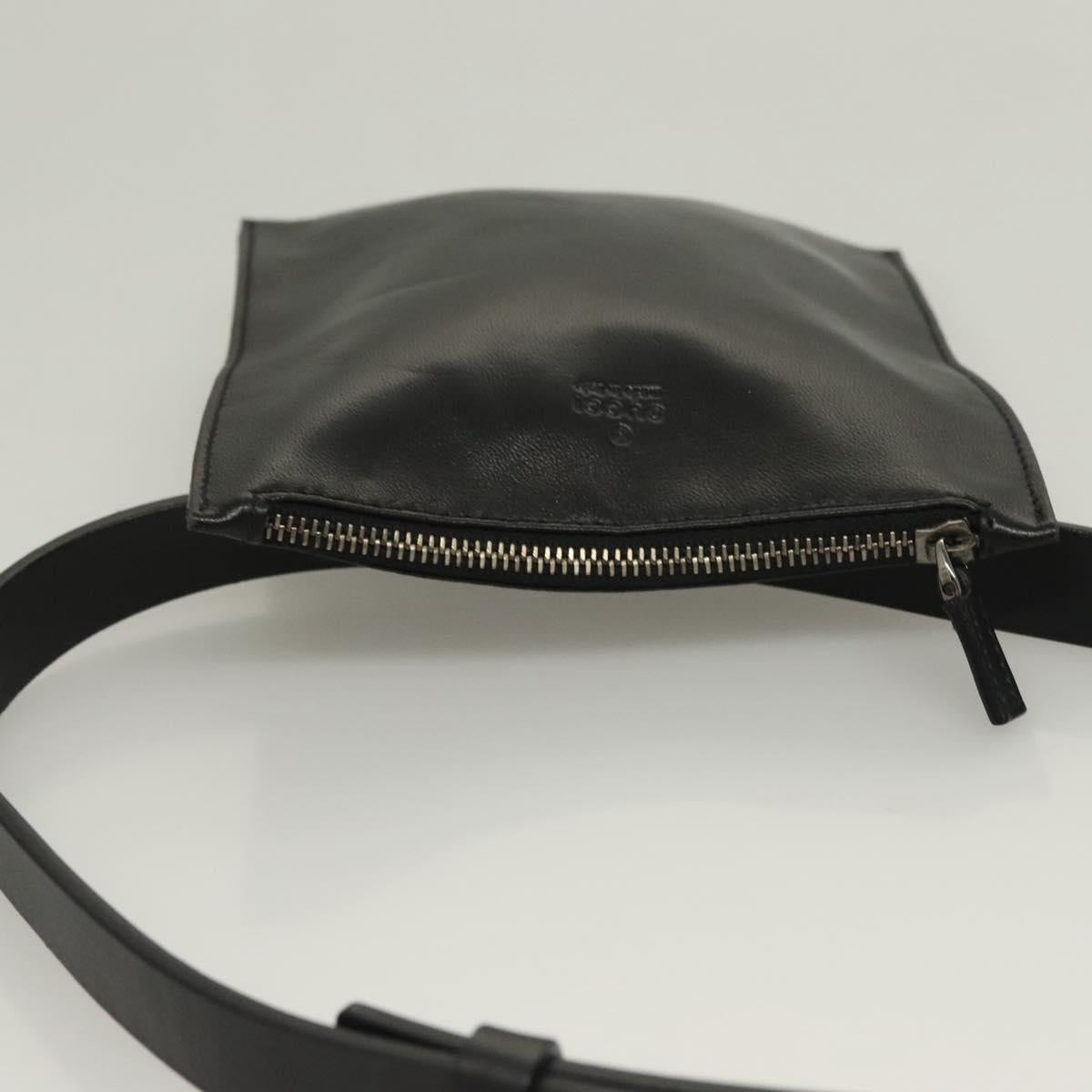 GUCCI Waist Bag Leather Black Silver 037 1669 1312 Auth ti3281