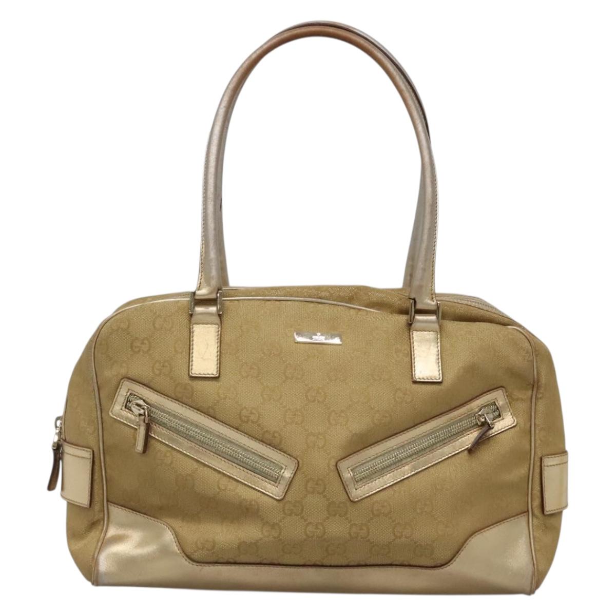 GUCCI GG Canvas Hand Bag Gold Tone 002 1115 Auth ti3284