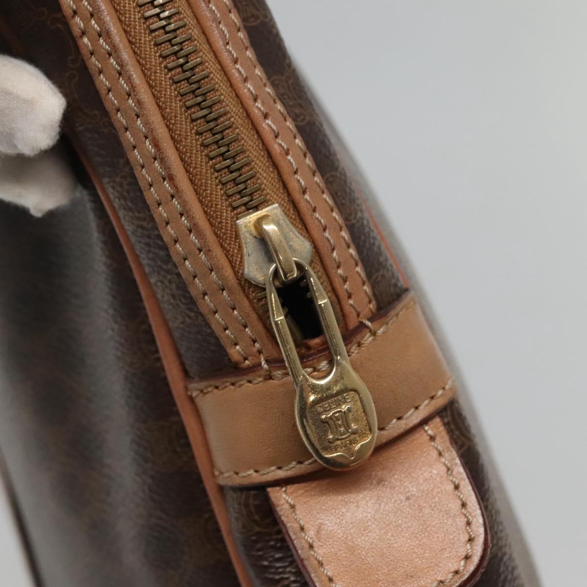 CELINE Macadam Canvas Business Bag PVC Leather Brown Gold Auth ti3286