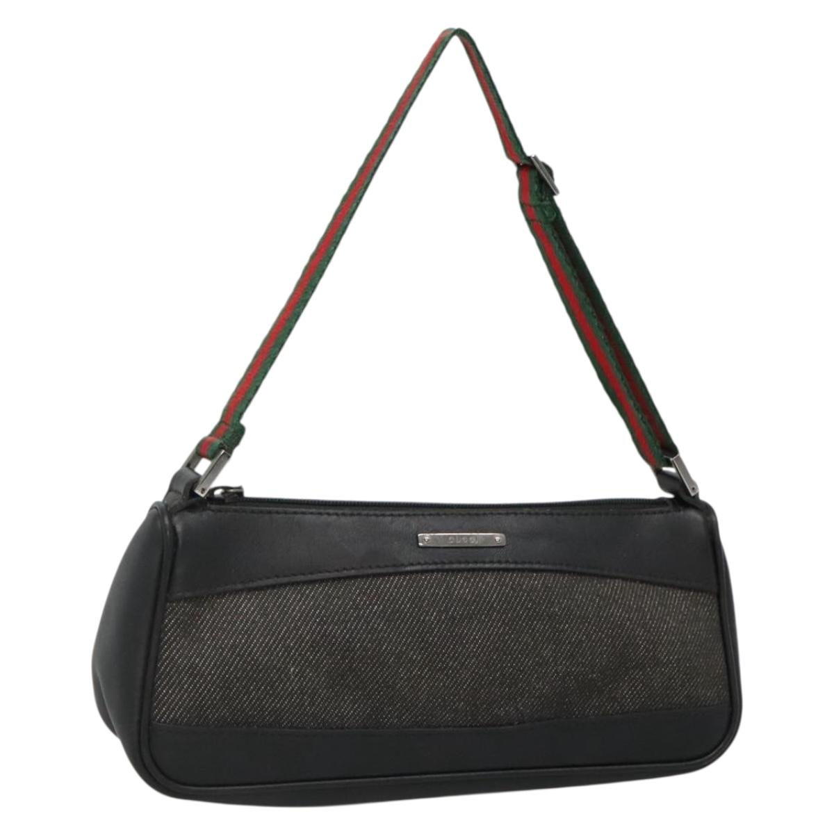 GUCCI Web Sherry Line Accessory Pouch Canvas Black Silver 92820 Auth ti3292