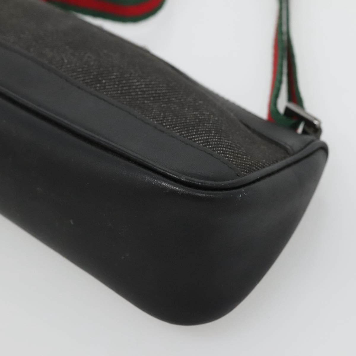 GUCCI Web Sherry Line Accessory Pouch Canvas Black Silver 92820 Auth ti3292