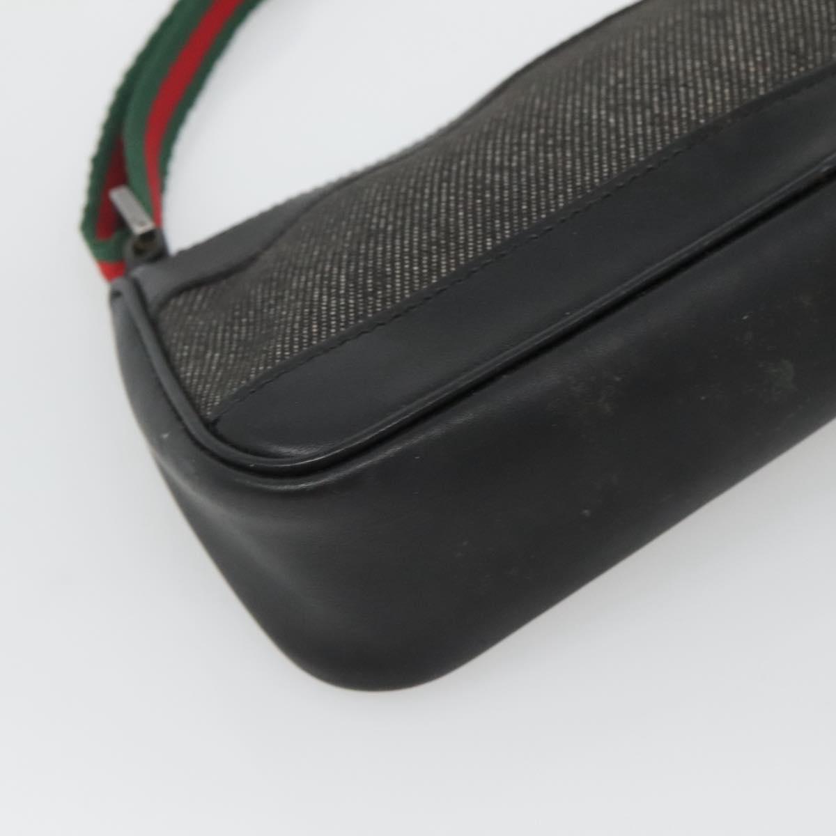 GUCCI Web Sherry Line Accessory Pouch Canvas Black Silver 92820 Auth ti3292