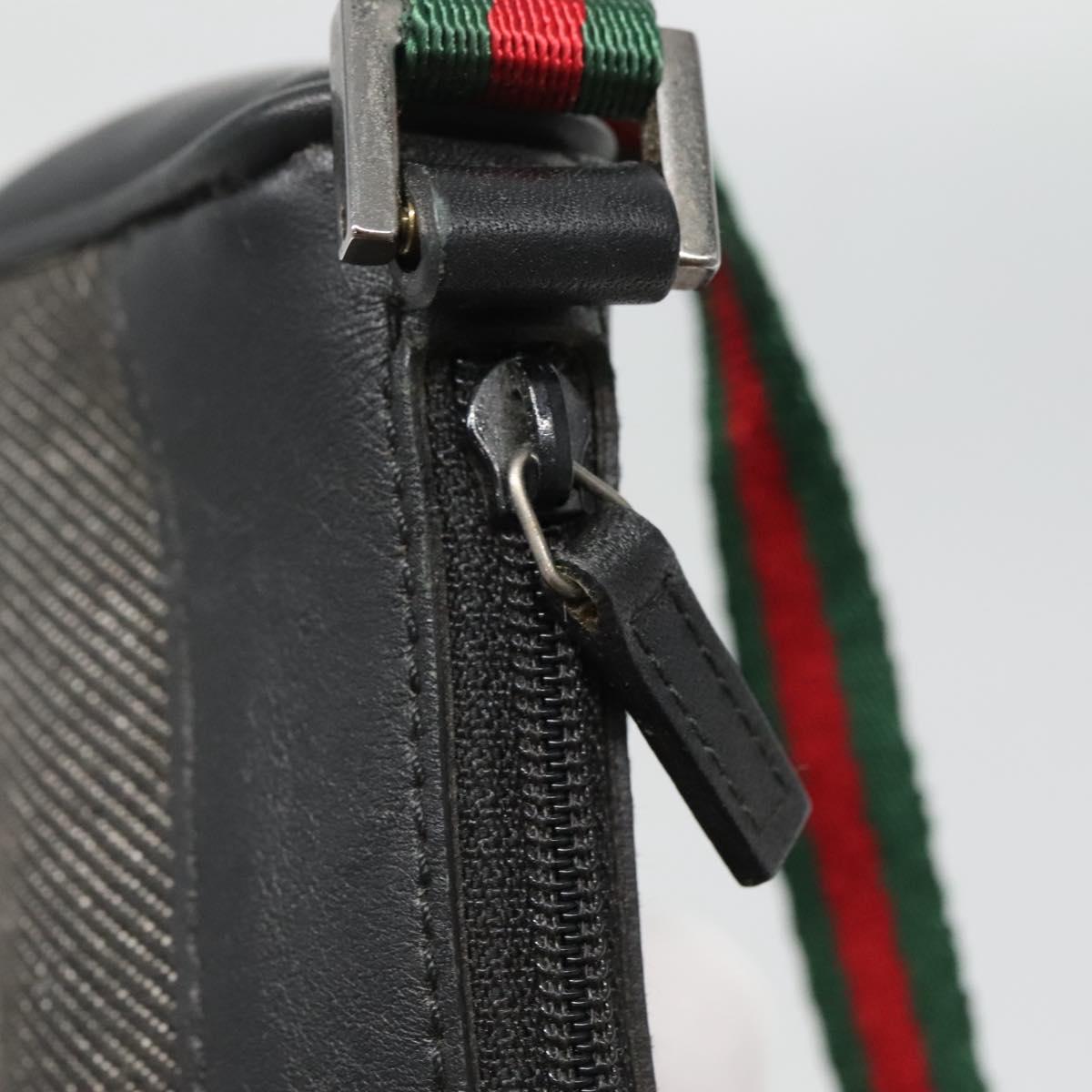 GUCCI Web Sherry Line Accessory Pouch Canvas Black Silver 92820 Auth ti3292