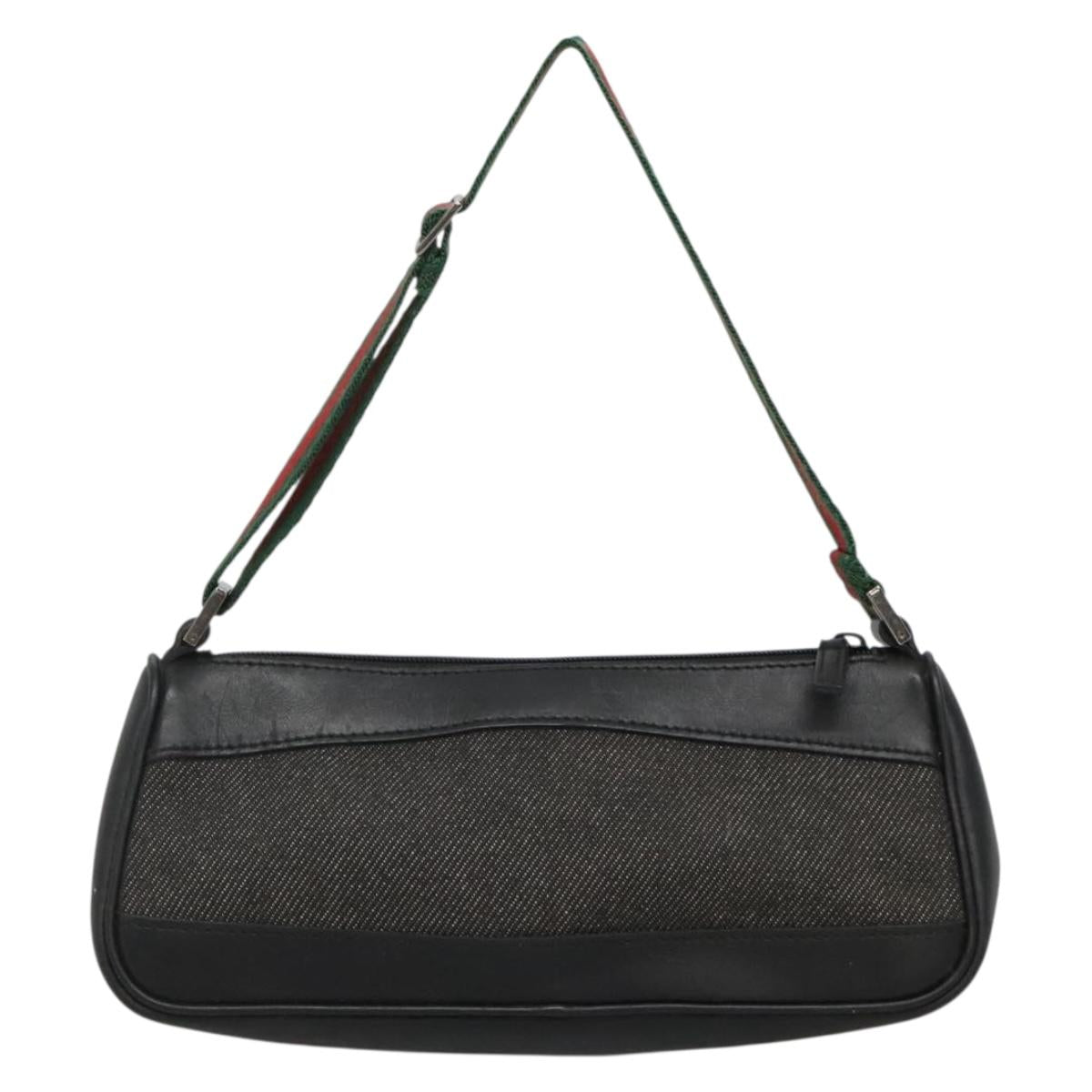 GUCCI Web Sherry Line Accessory Pouch Canvas Black Silver 92820 Auth ti3292