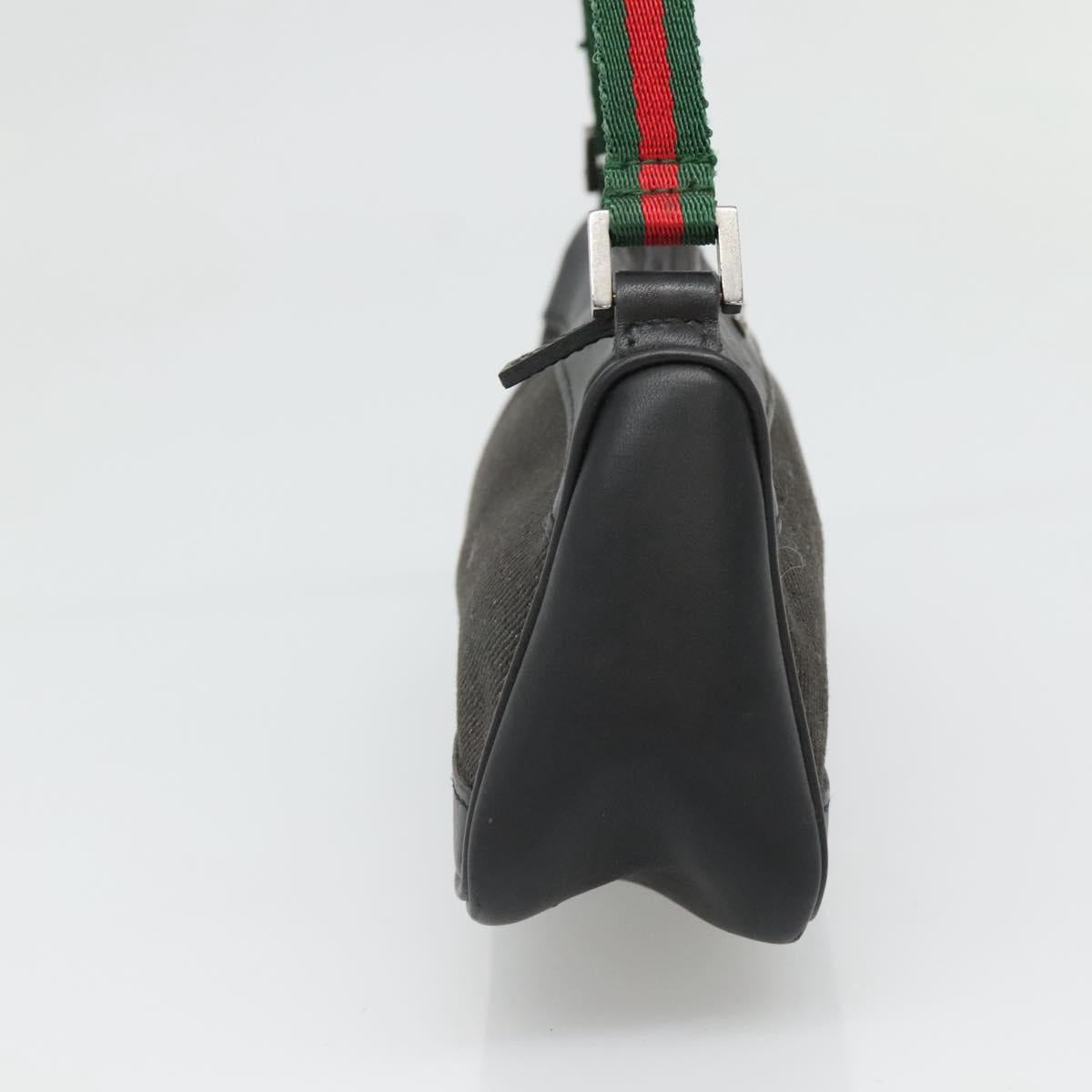 GUCCI Web Sherry Line Accessory Pouch Canvas Black Silver 92820 Auth ti3292