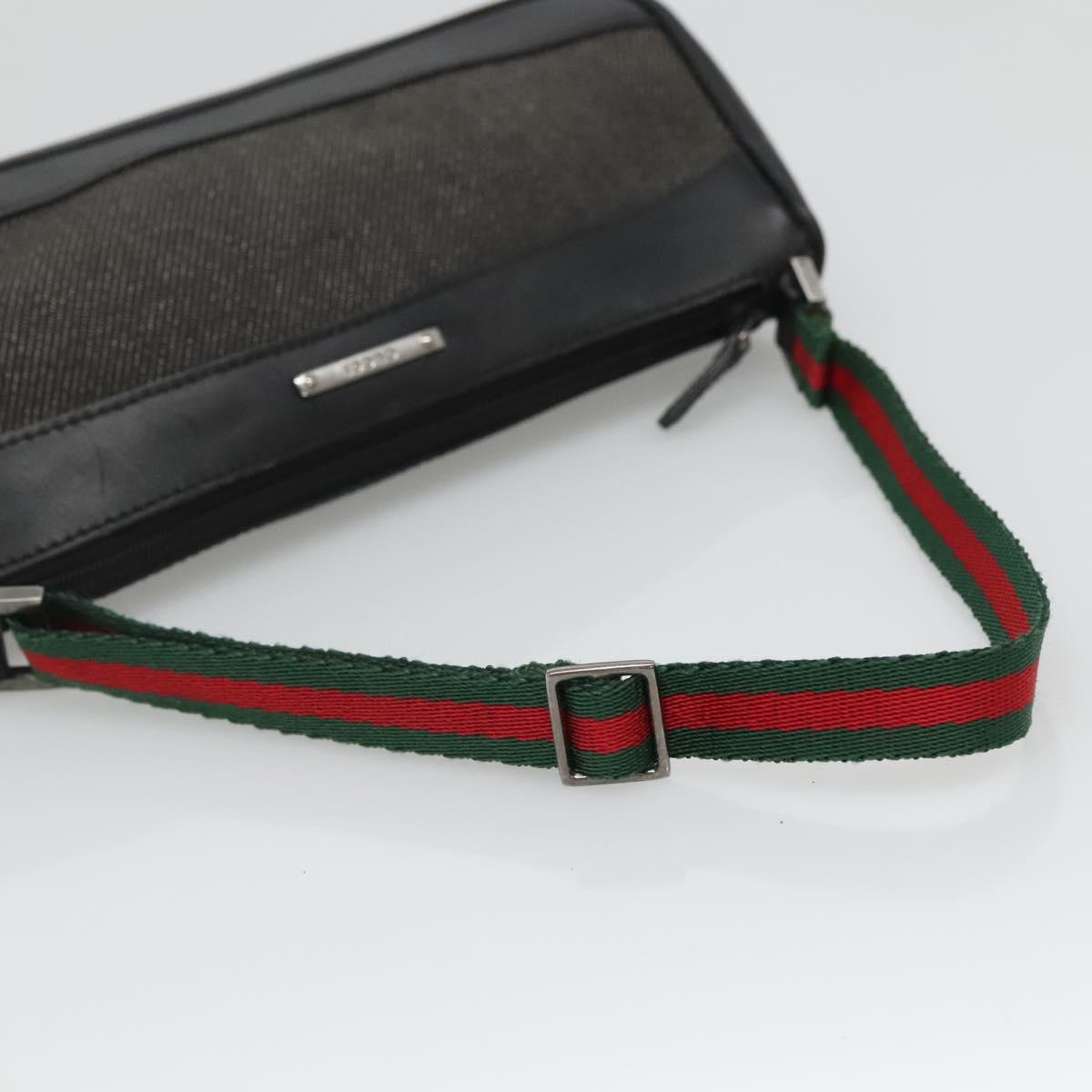 GUCCI Web Sherry Line Accessory Pouch Canvas Black Silver 92820 Auth ti3292