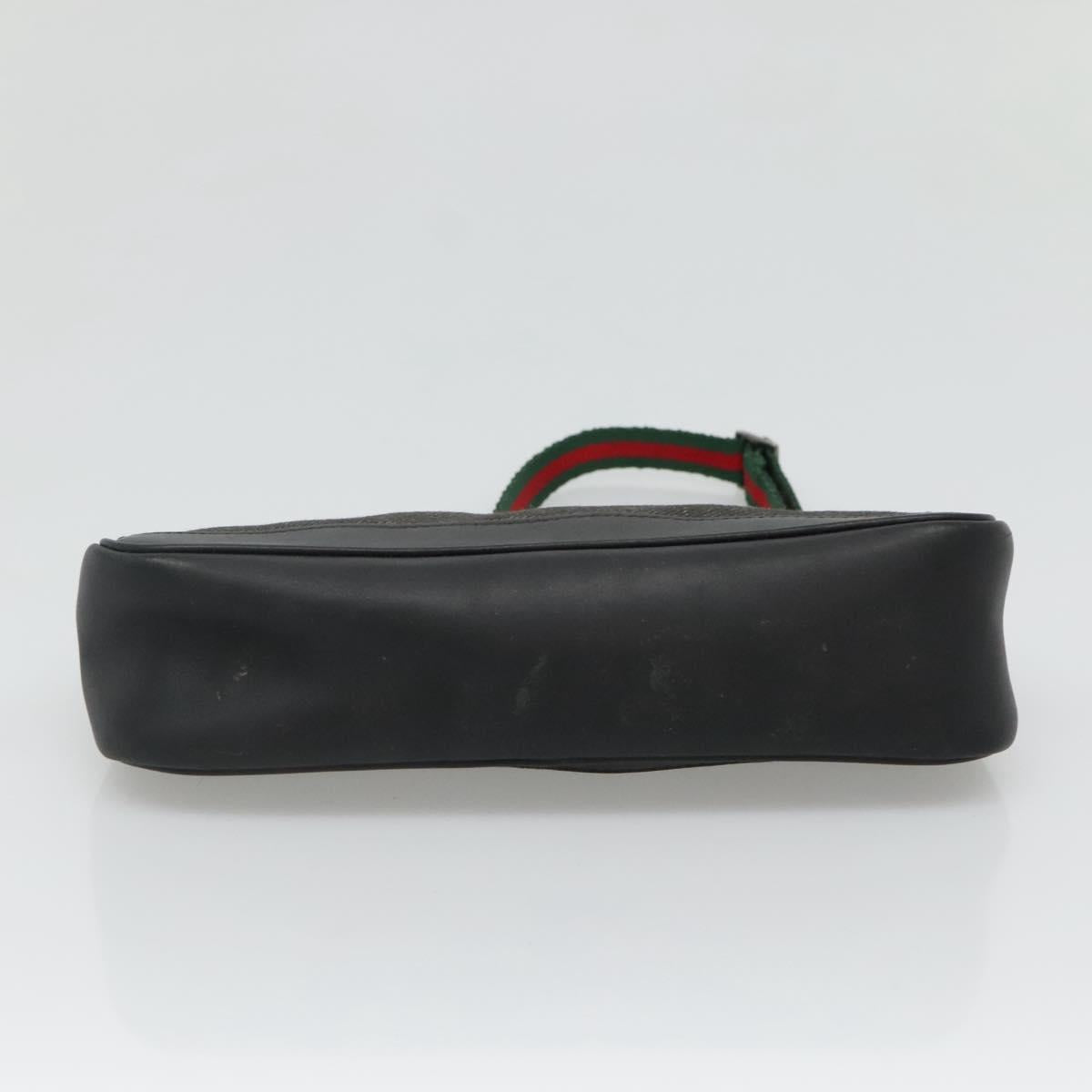 GUCCI Web Sherry Line Accessory Pouch Canvas Black Silver 92820 Auth ti3292