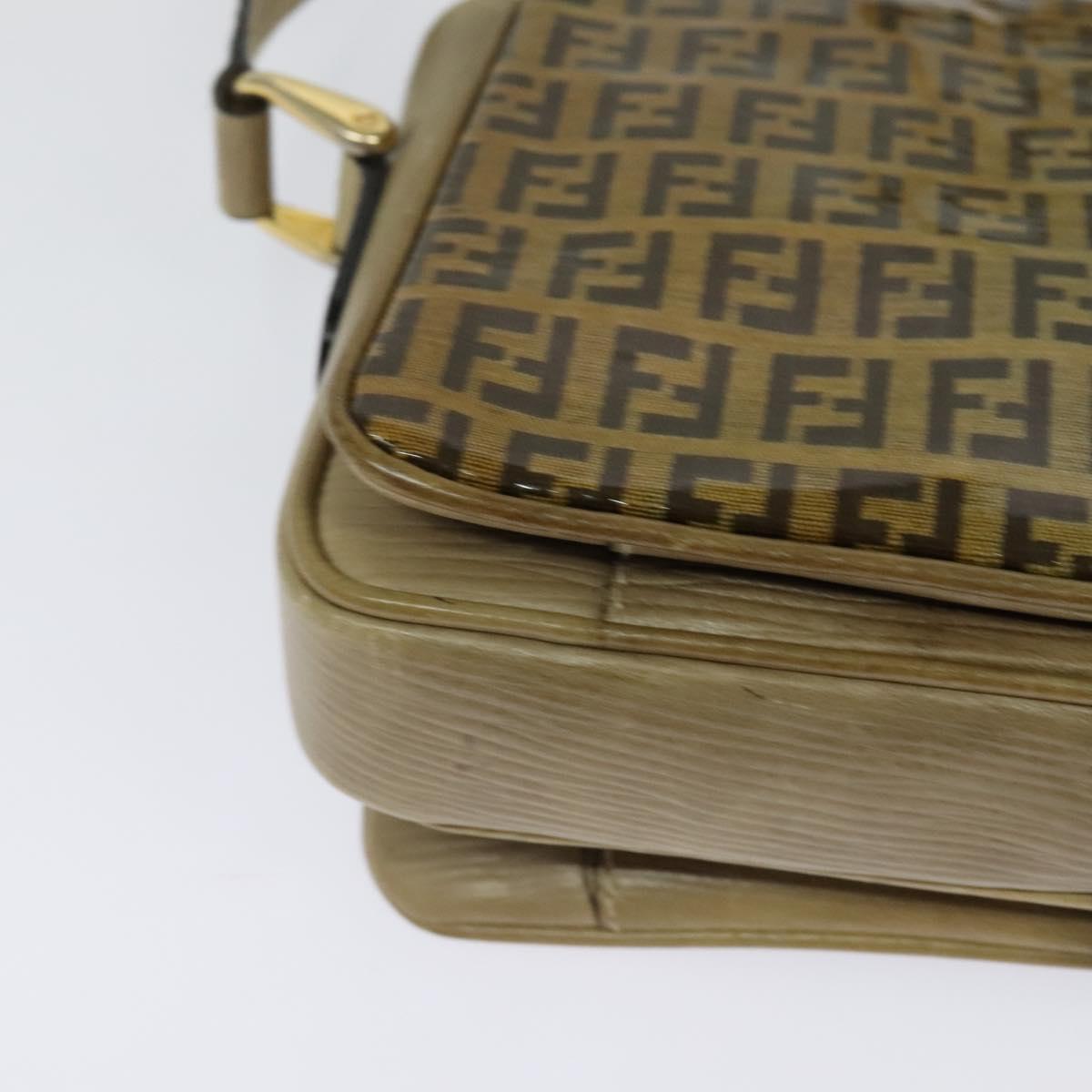 FENDI Zucchino Canvas Shoulder Bag Coated Canvas Beige Gold Auth ti3296