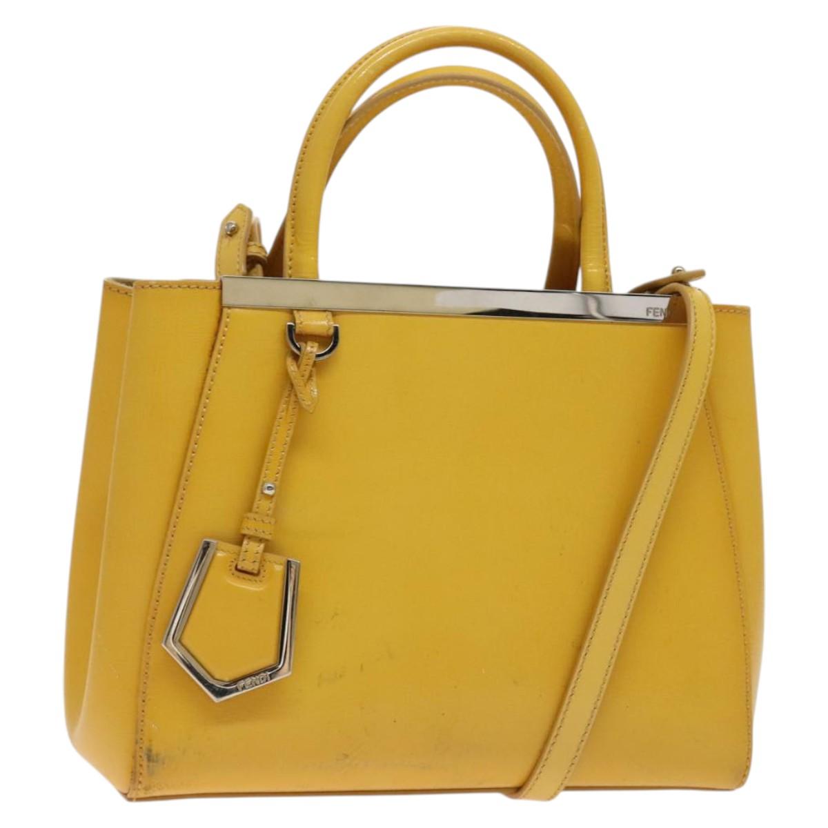 FENDI Hand Bag Leather Yellow Silver Auth ti3304