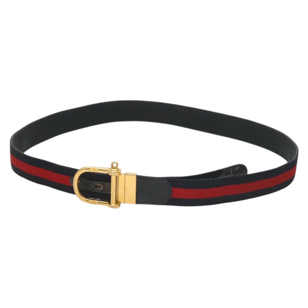 GUCCI Sherry Line Belt Leather 43.3"" Navy Gold Auth ti3306