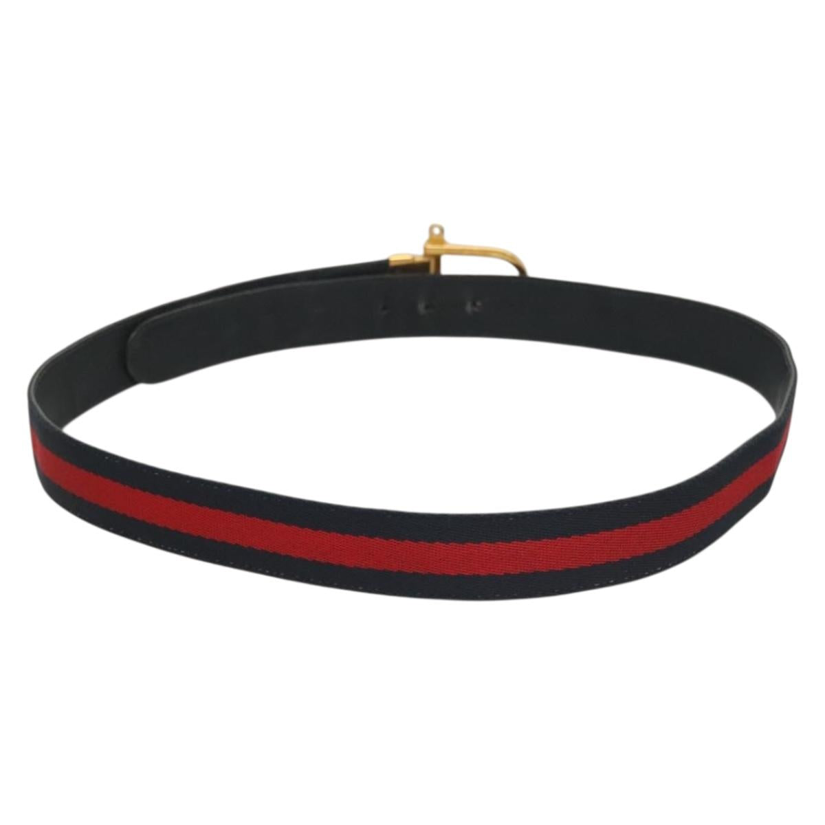 GUCCI Sherry Line Belt Leather 43.3"" Navy Gold Auth ti3306