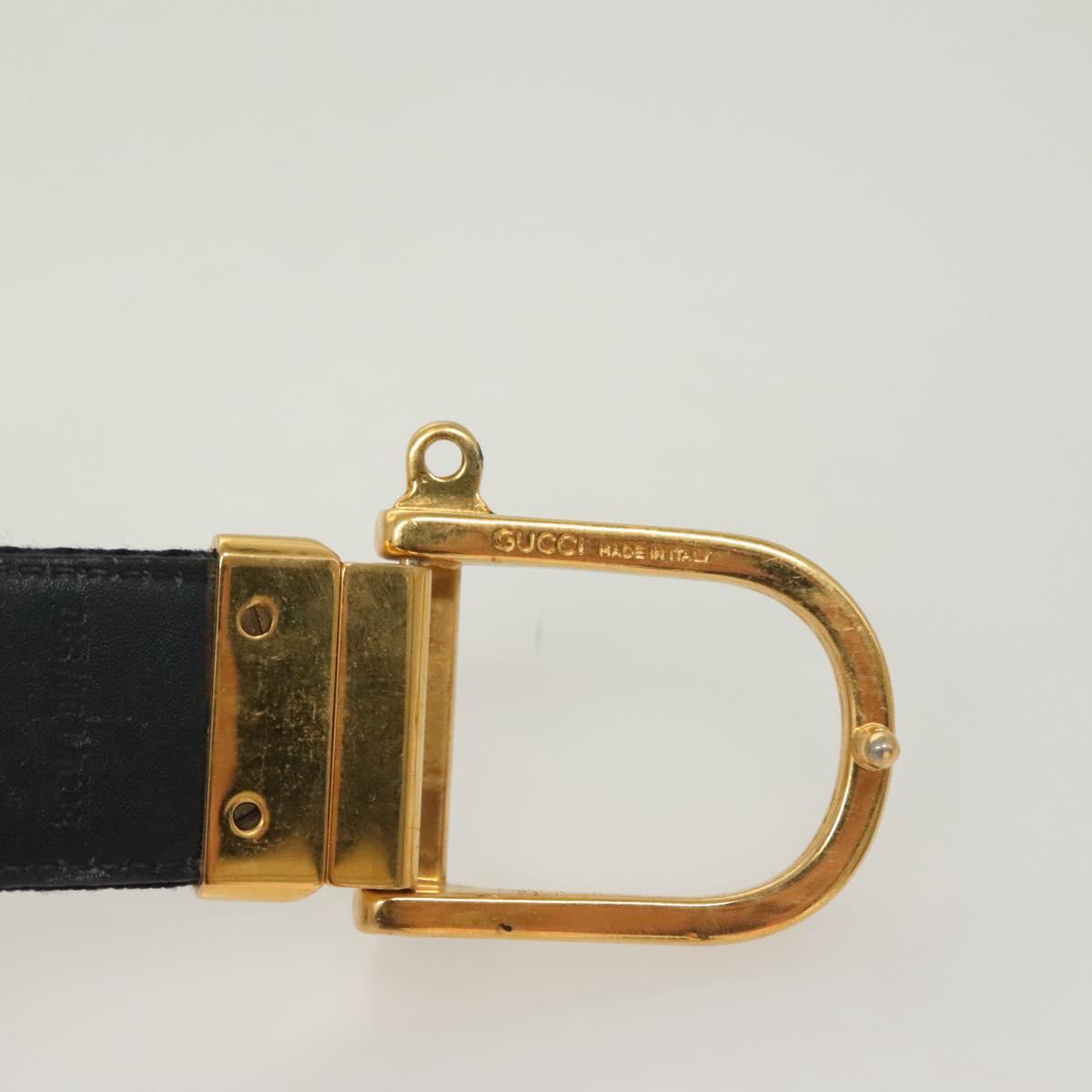 GUCCI Sherry Line Belt Leather 43.3"" Navy Gold Auth ti3306