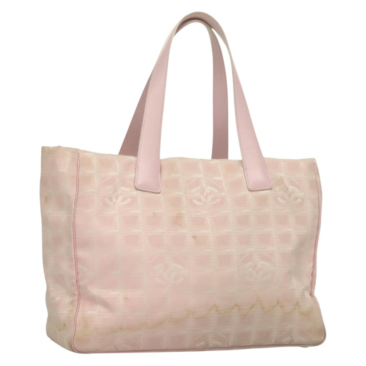CHANEL New Travel Line Tote Bag Nylon Pink Gold CC Auth ti3318