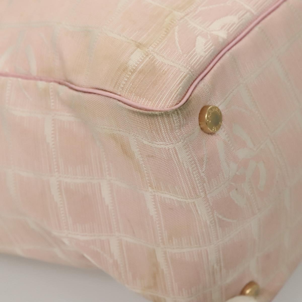 CHANEL New Travel Line Tote Bag Nylon Pink Gold CC Auth ti3318