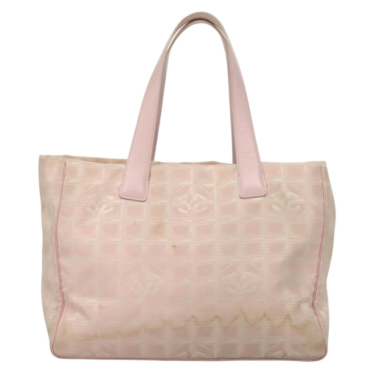 CHANEL New Travel Line Tote Bag Nylon Pink Gold CC Auth ti3318