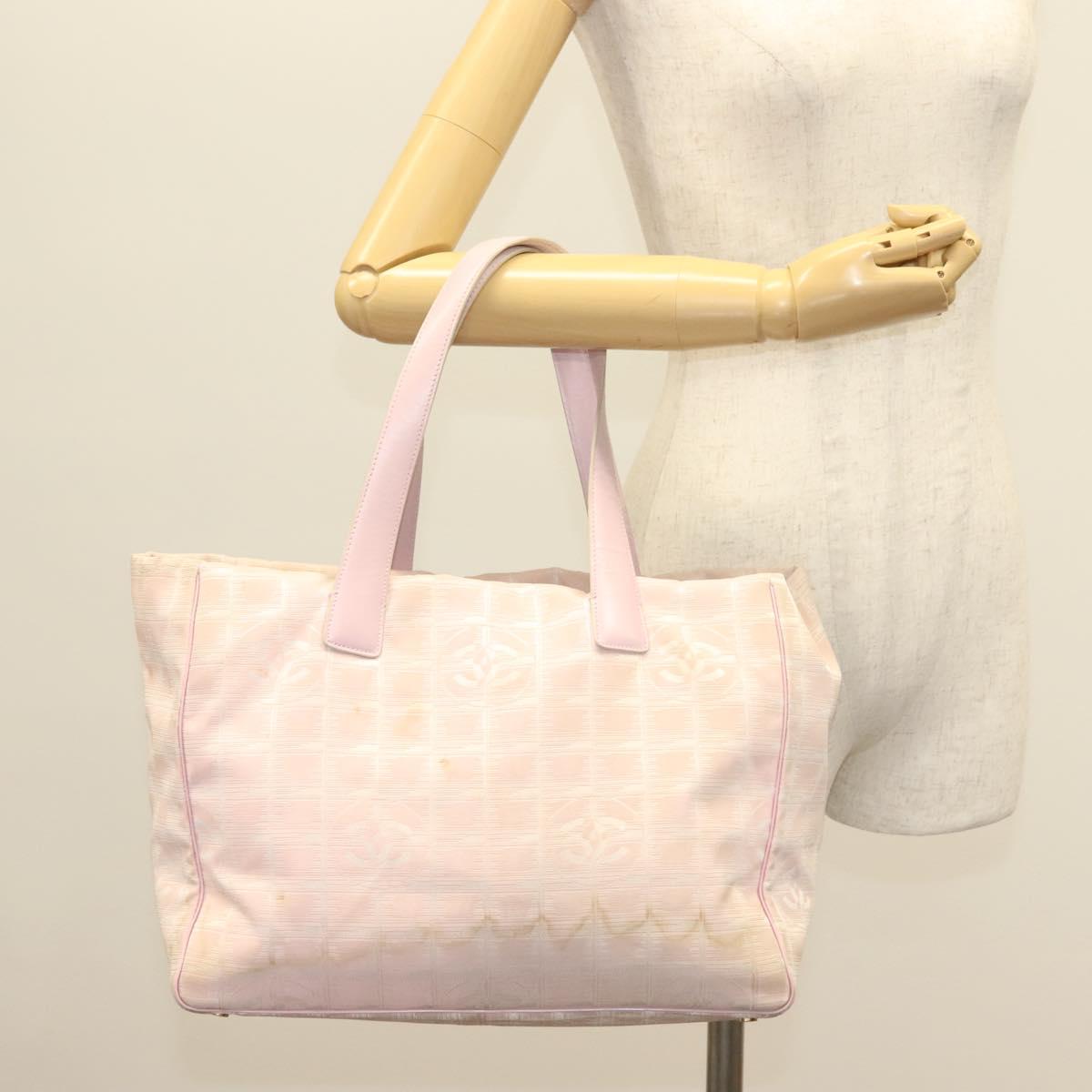 CHANEL New Travel Line Tote Bag Nylon Pink Gold CC Auth ti3318