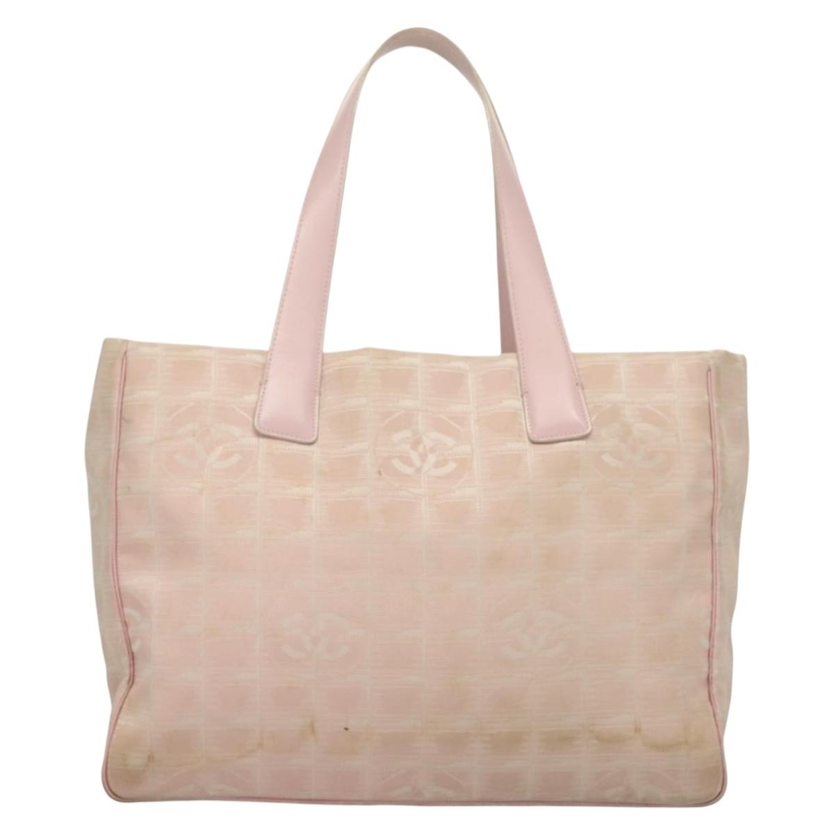 CHANEL New Travel Line Tote Bag Nylon Pink Gold CC Auth ti3318