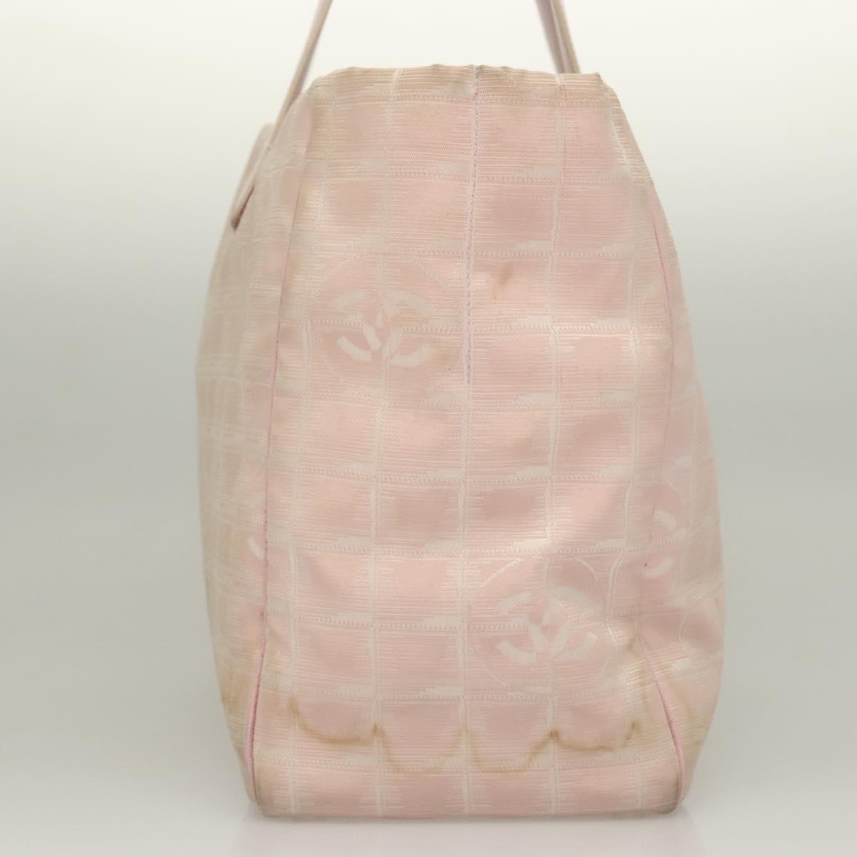 CHANEL New Travel Line Tote Bag Nylon Pink Gold CC Auth ti3318