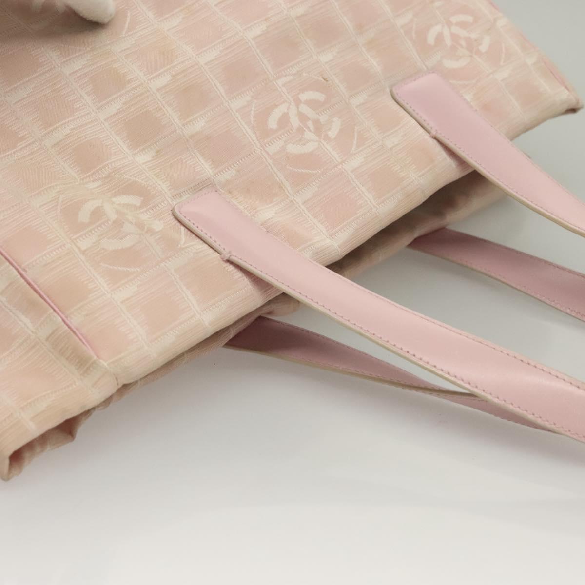 CHANEL New Travel Line Tote Bag Nylon Pink Gold CC Auth ti3318