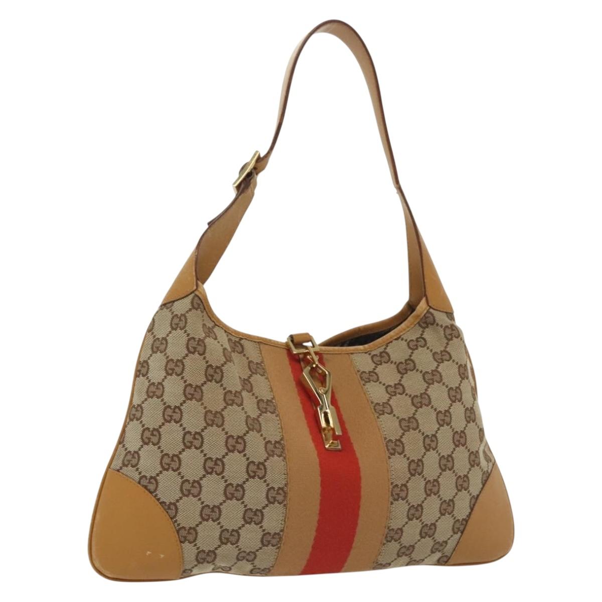 GUCCI GG Canvas Sherry Line Jackie Shoulder Bag Beige Gold 001 4057 Auth ti3339