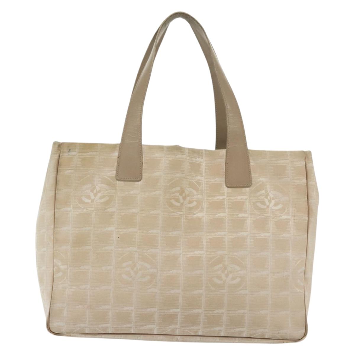 CHANEL New Travel Line Tote Bag Nylon Beige Gold CC Auth ti3357