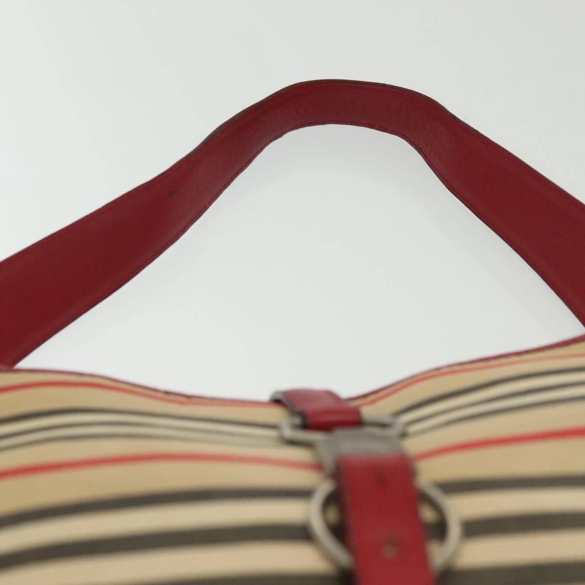 BURBERRY Blue Label Shoulder Bag Canvas Leather Beige Red Auth ti3362