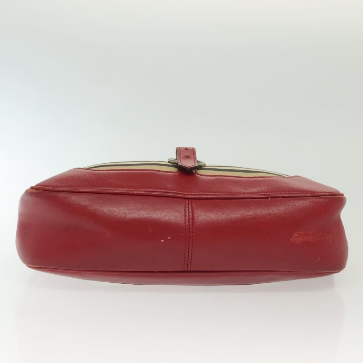 BURBERRY Blue Label Shoulder Bag Canvas Leather Beige Red Auth ti3362