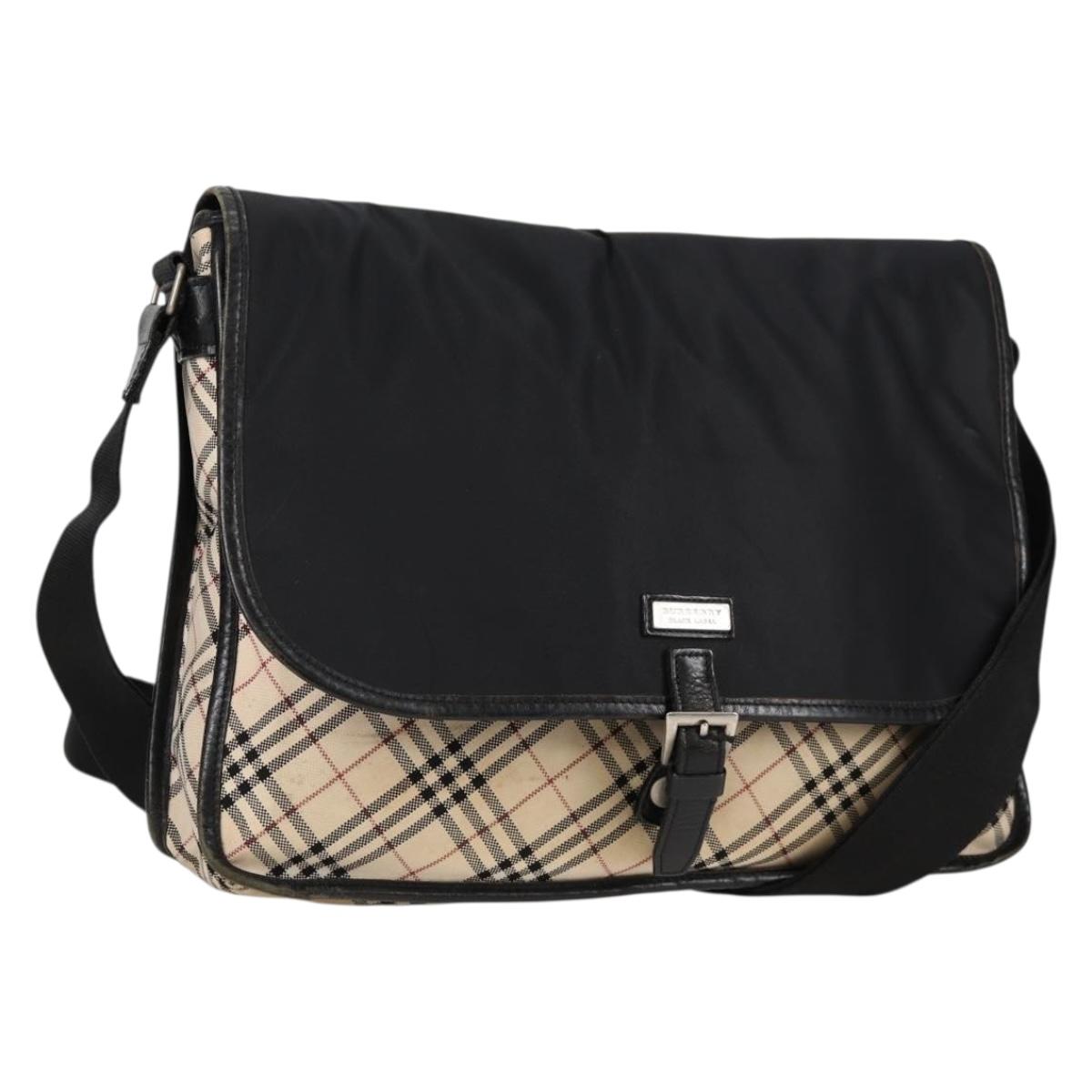 BURBERRY Nova Check Black label Shoulder Bag Nylon Beige Silver Auth ti3363