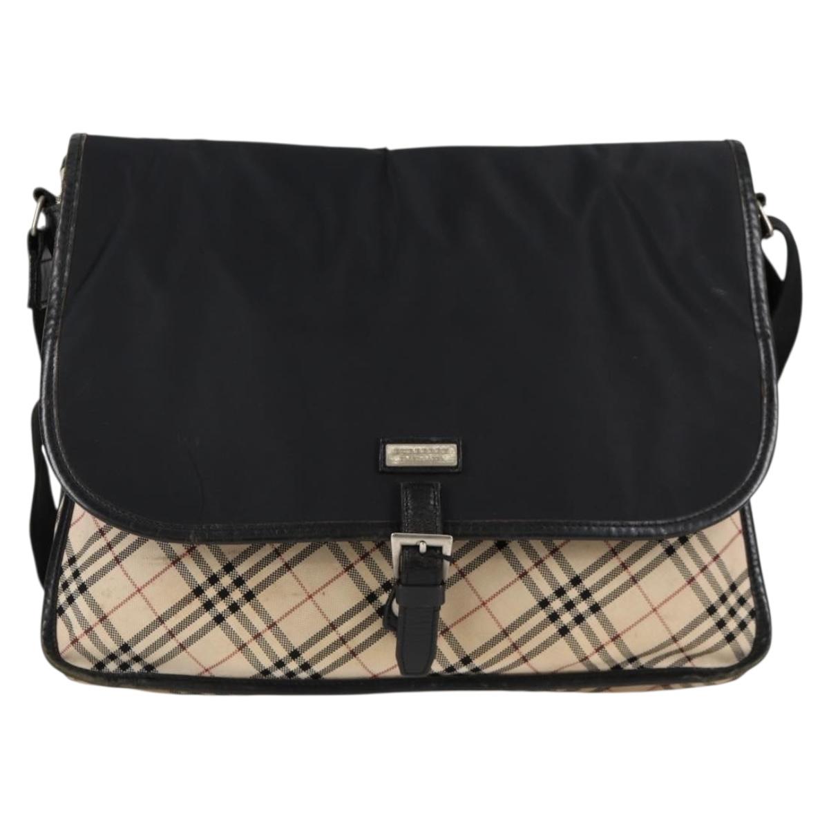 BURBERRY Nova Check Black label Shoulder Bag Nylon Beige Silver Auth ti3363