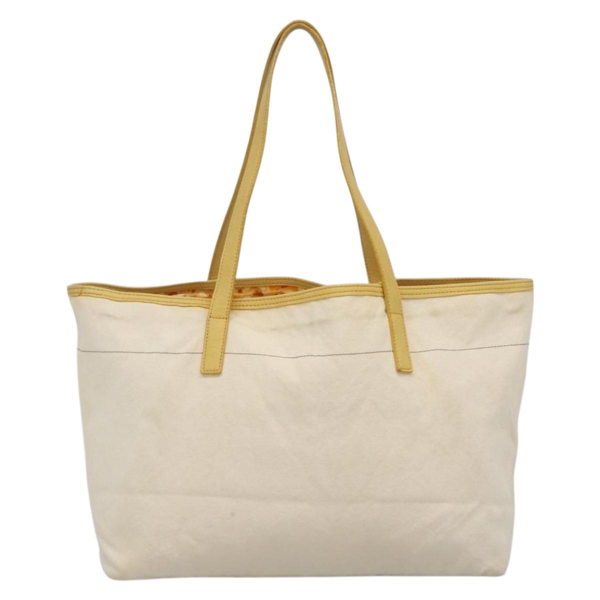 BURBERRY Tote Bag Canvas Leather White Yellow gold Auth ti3365