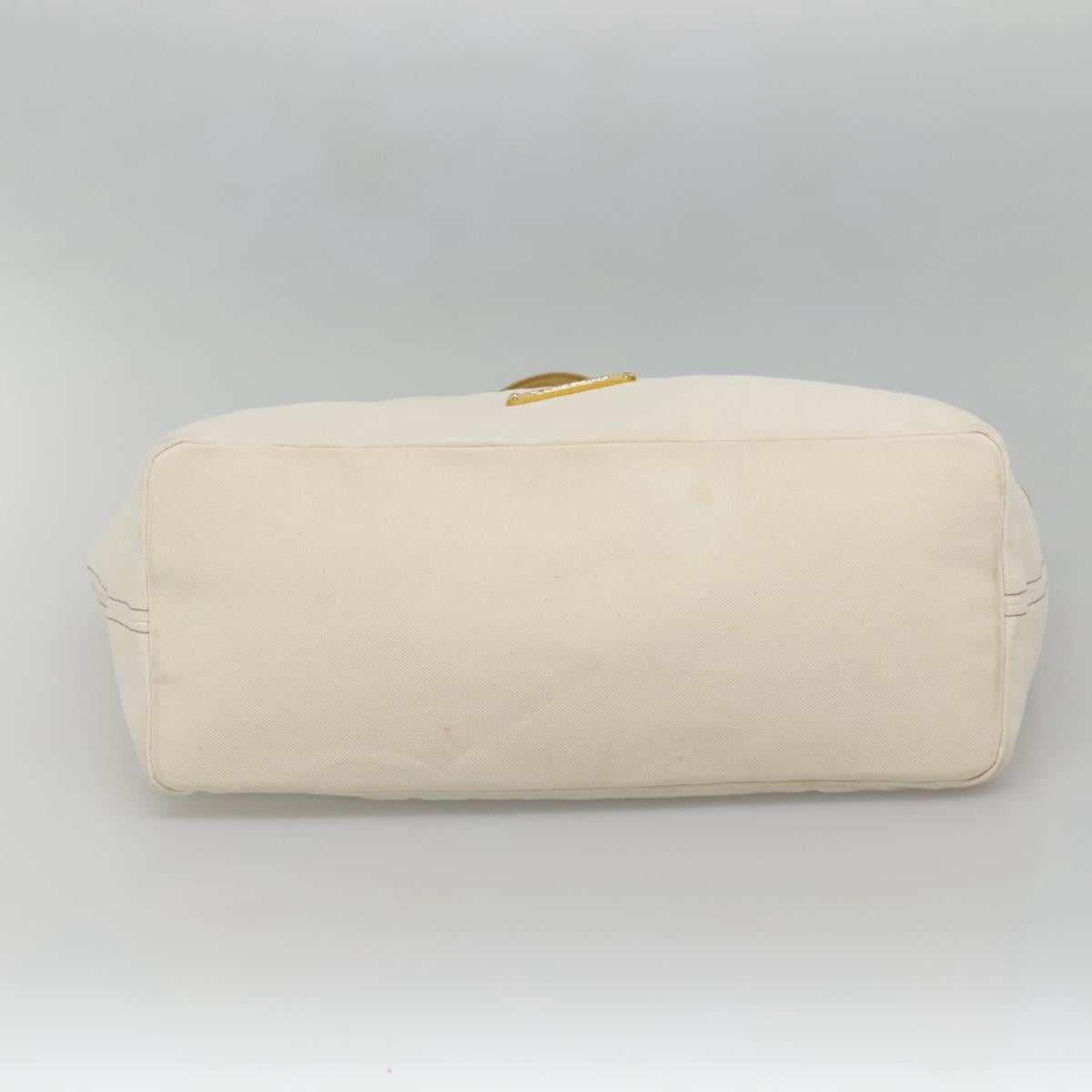 BURBERRY Tote Bag Canvas Leather White Yellow gold Auth ti3365