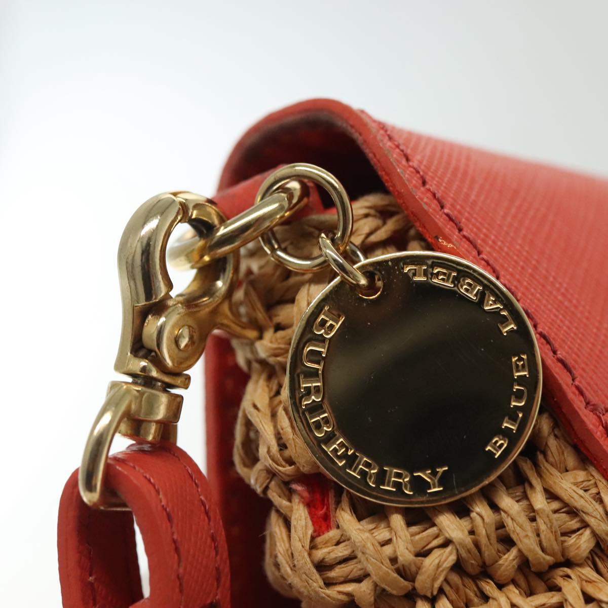 BURBERRY Blue Label Shoulder Bag Raffia Leather Beige Orange gold Auth ti3366