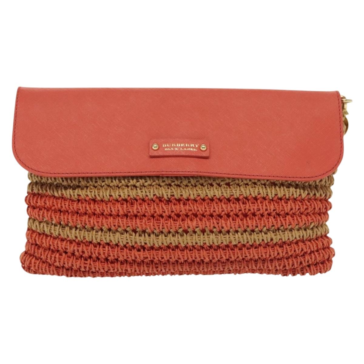 BURBERRY Blue Label Shoulder Bag Raffia Leather Beige Orange gold Auth ti3366